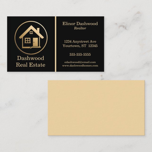 Gold on Black Luxury Real Estate Business Card (Front/Back)