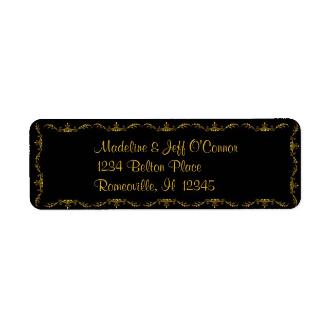 Gold on Black Victorian Return Address Labels (Front)