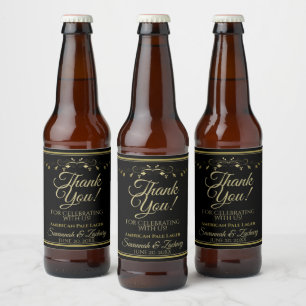 Gold on Black Wedding Beer Bottle Label Thank You