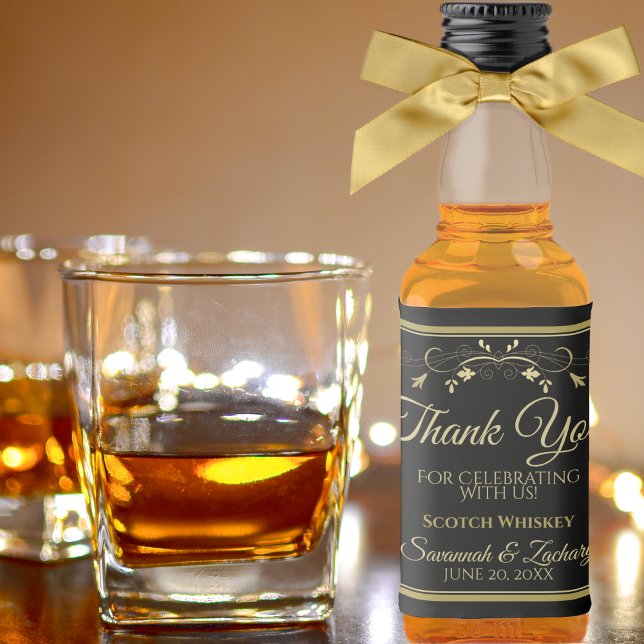 Gold on Black Wedding Mini Liquor Bottle Thank You Liquor Bottle Label (Creator Uploaded)