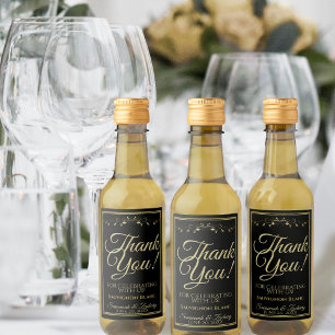 Gold on Black Wedding Mini Wine Bottle Thank You Wine Label