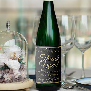 Gold on Black Wedding Wine Bottle Tag Thank You Wine Label