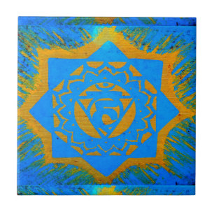 gold on blue tantric symbol ceramic tile