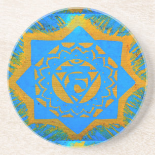 gold on blue tantric symbol coaster