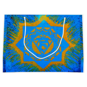 gold on blue tantric symbol large gift bag