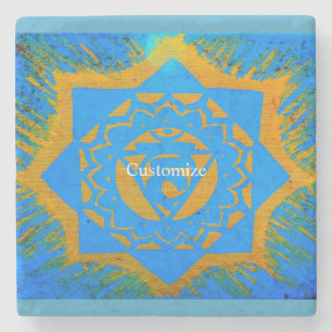 Gold on blue tantric symbol stone coaster