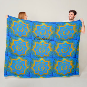gold on blue tantric symbols fleece blanket