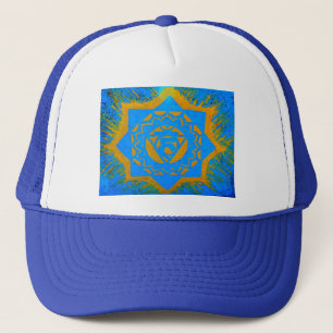 gold on blue tibetan tantric style trucker hat
