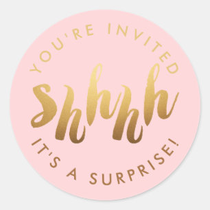 Gold on Blush Shh Surprise Custom Colour Birthday Classic Round Sticker