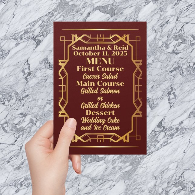 Gold on Burgundy Art Deco Wedding Menu (Creator Uploaded)