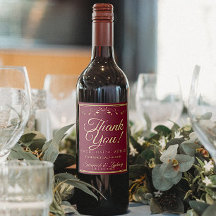 Gold on Burgundy Maroon Elegant Wedding Thank You Wine Label