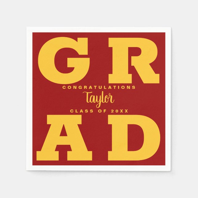 Gold on Cardinal Red Bold Graduation Party Napkin (Front)