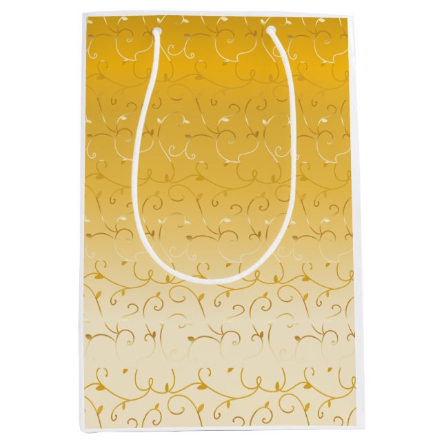 Gold  on Gold Abstract Vine Leaves Line Pattern Medium Gift Bag (Front)