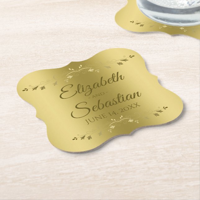 Gold on Gold Elegant Gradient Wedding Reception Paper Coaster (Angled)