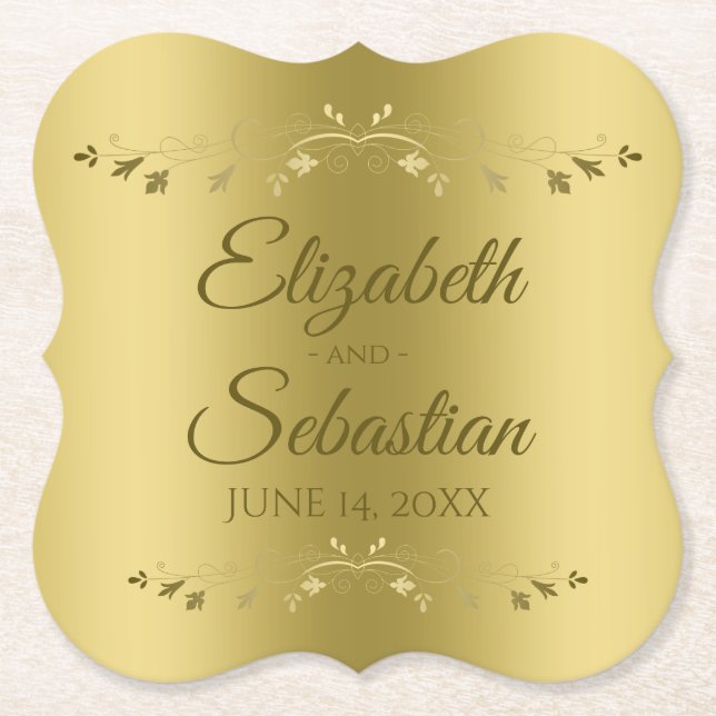 Gold on Gold Elegant Gradient Wedding Reception Paper Coaster (Front)