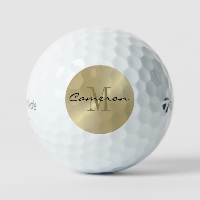Gold On Gold Initial and Name Personalised Gift Golf Balls (Front)