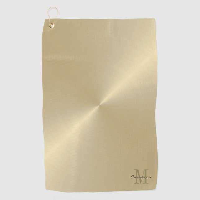 Gold On Gold Initial and Name Personalised Golf Towel (Front)