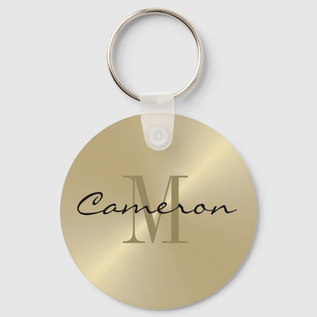 Gold On Gold Initial and Name Personalized Key Ring (Front)