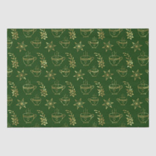 Gold on green Christmas symbols seamless pattern Tissue Paper
