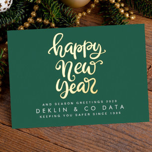 GOLD ON GREEN HAPPY NEW YEAR 2023 SEASON GREETINGS FOIL HOLIDAY CARD