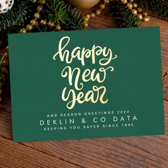 GOLD ON GREEN HAPPY NEW YEAR 2026 SEASON GREETINGS FOIL HOLIDAY CARD (Creator Uploaded)