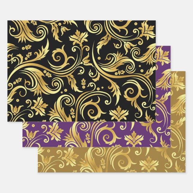 Gold on Jewel Wrapping Paper Flat Sheet Set of 3 (Set)