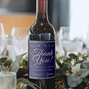 Gold on Navy Blue Wedding Thank You Wine Label