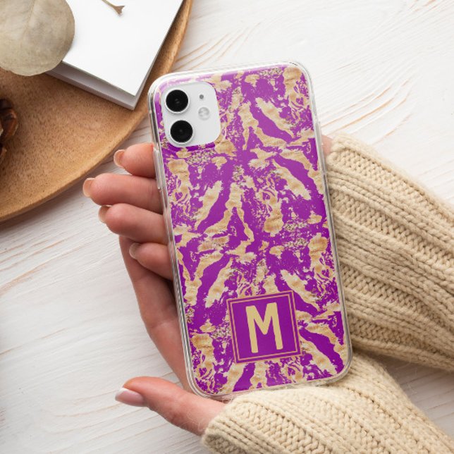 Gold on purple Chic marble Stylish Custom Monogram Case-Mate iPhone Case (Creator Uploaded)