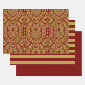 Gold On Red Mandala Wrapping Sheet Set of 3