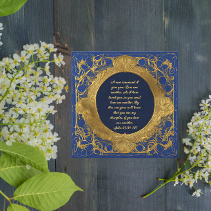 Gold on Sapphire Circle Frame Bible Verse Holiday Card