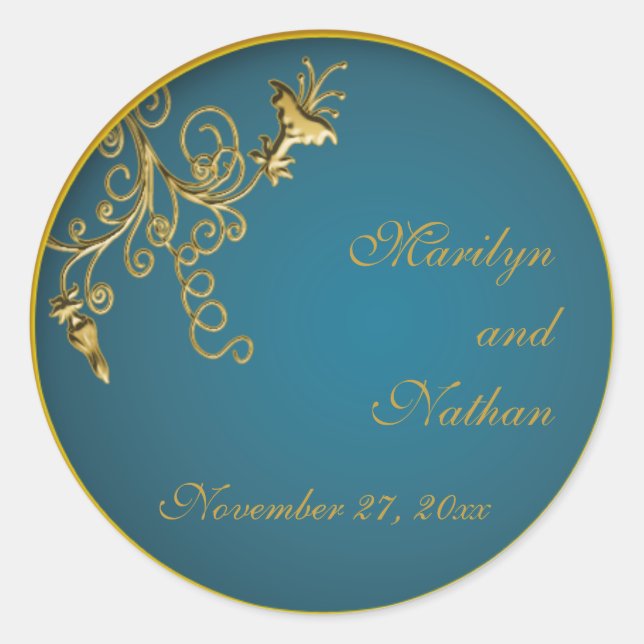 Gold on Teal Monogrammed 1.5" Round Sticker (Front)