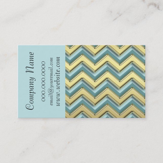 Gold on Turquoise ZigZag  Pattern Business Card (Front)
