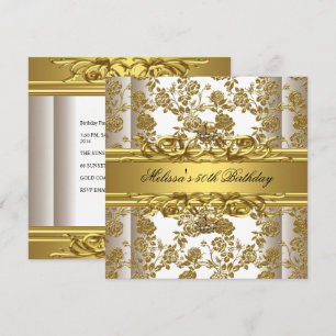 Gold On White 50th Birthday Party Jewels Floral Invitation