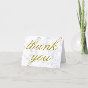 Gold on White and Grey Marble   Custom Thank You Card