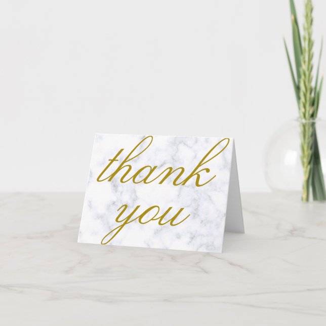 Gold on White and Grey Marble | Custom Thank You Card (Front)
