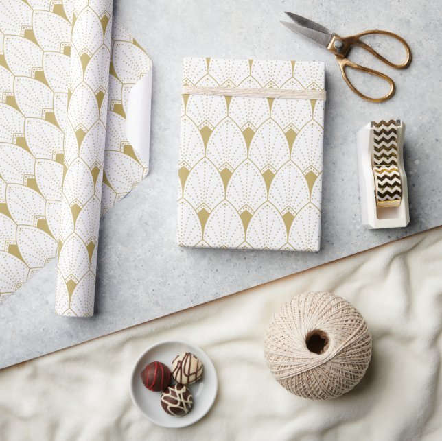 Gold on White Art Deco Geometric Pattern Wrapping Paper (Crafts)