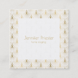 Gold on white art-deco pattern square business card