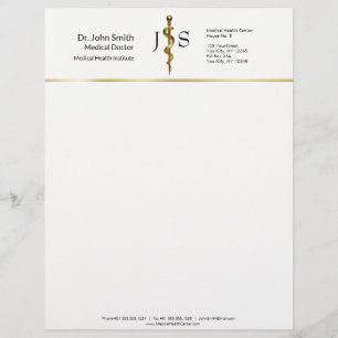 Gold on White Classy Rod of Asclepius Medical Custom Letterhead
