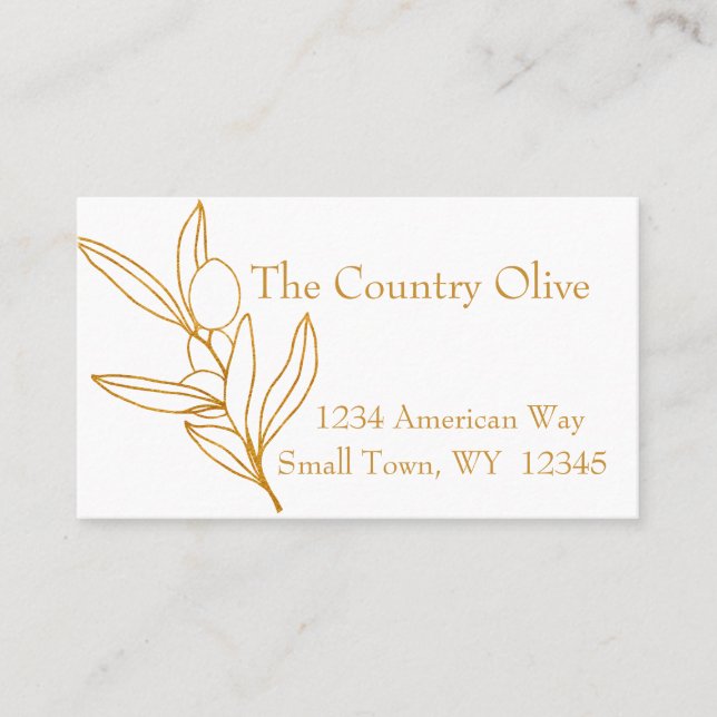 Gold on White Olive Branch Olive Oil Business Card (Front)