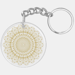 Gold on white ornate mandal pattern key ring