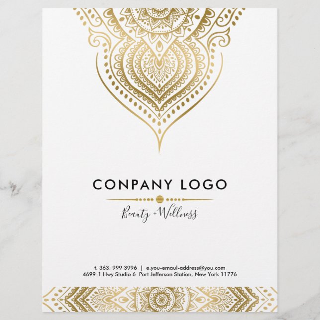 Gold On White Ornate Paisley mandala Flyer (Back)