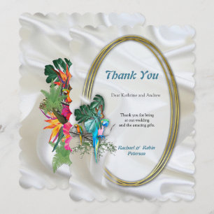 Gold on White Silk with Tropical Splendour Thank You Card