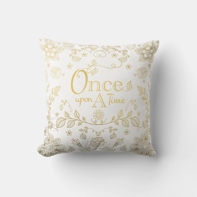 Gold Once Upon A Time Throw Pillow (Front)