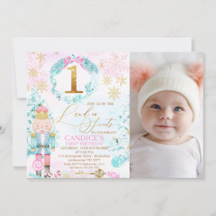 Gold One Land of Sweets Nutcracker Photo Birthday Invitation