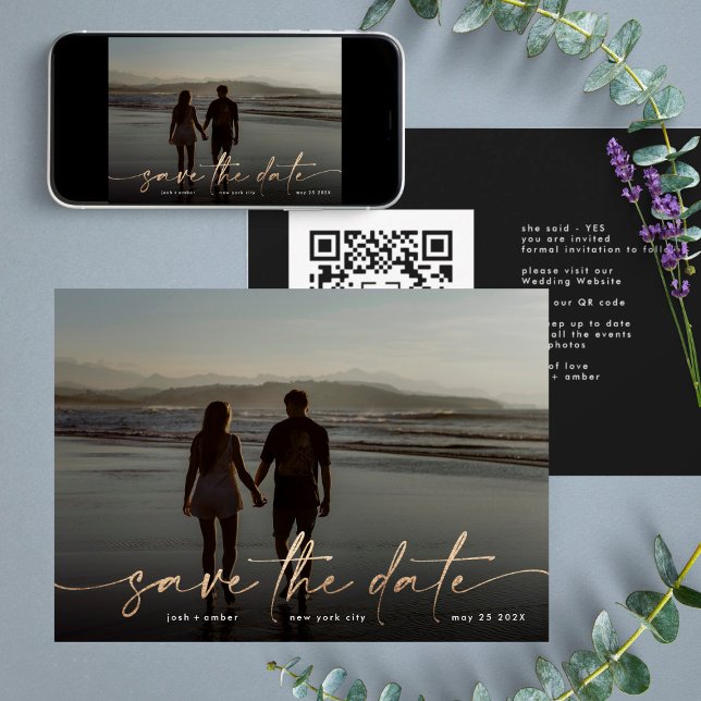 Gold Onyx Black Modern Photo QR Code Save The Date (Creator Uploaded)