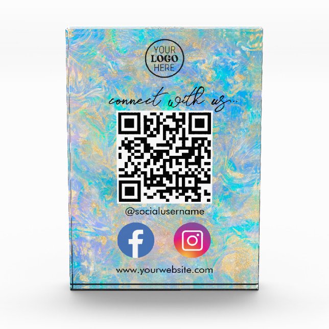 Gold Opal Connect With Us QR Code Social Media Photo Block (Front)