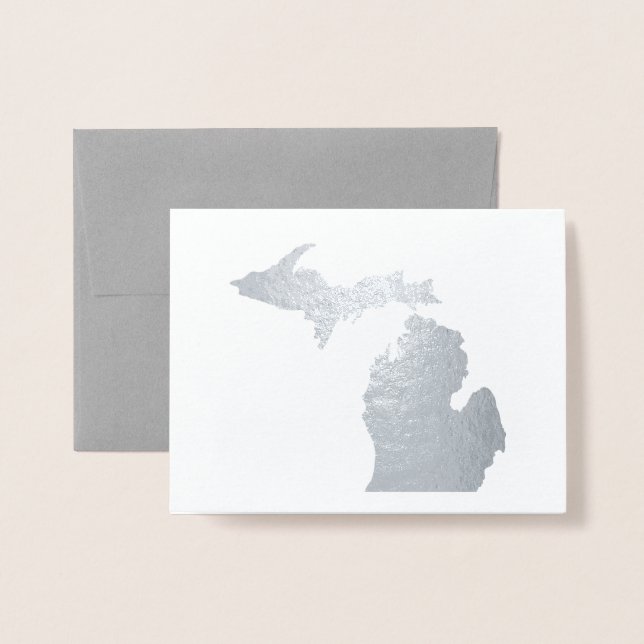 Gold or Silver Michigan State Map and Seashell Foil Card (Front With Envelope)