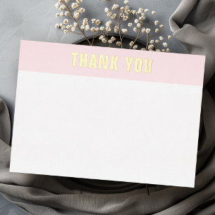 Gold or silver real foil pink white thank you card