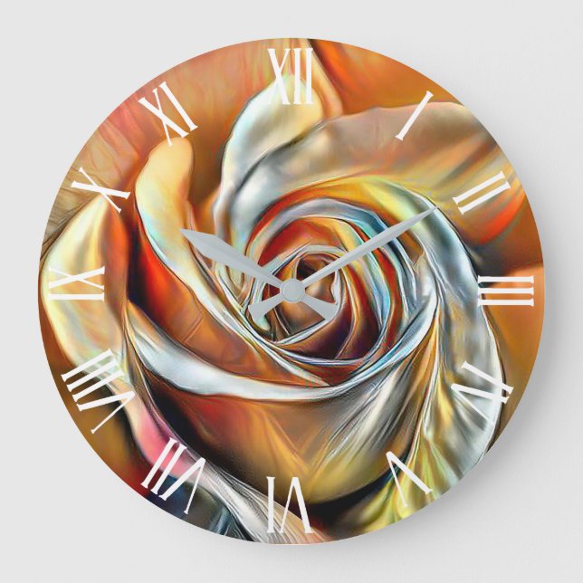 Gold Orange Beautiful Unique Rose Art Dream Large Clock (Front)