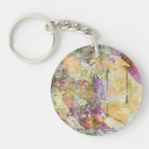Gold Orange Fall Leaf Leaves on Vintage Decoupage Key Ring